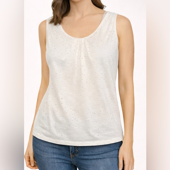 Cynthia Rowley Tops - Cynthia Rowley Cream Sleeveless Blouse with Swiss Dot Detail